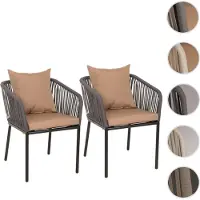 Mendler 2er-Set Gartenstuhl HWC-N41, Outdoor Armlehne, wetterfest Aluminium Seilgeflecht Rope anthrazit Kissen taupe