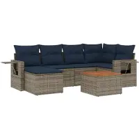 vidaXL 7-teiliges Gartensofa-Set mit Kissen, grau, Polyrattan