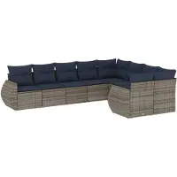 vidaXL 9-teiliges Gartensofa-Set mit Kissen, grau, Polyrattan