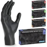 ARNOMED Nitril Black XTRA STRONG Einmalhandschuhe, schwarz, Puderfreie Nitrilhandschuhe mit texturierten Fingerspitzen, 1 Packung = 100 Stück, Größe XL