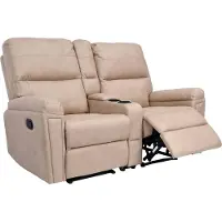 Mendler 2er Kinosessel HWC-K17, Relaxsessel Fernsehsessel Sofa, Nosagfederung Getränkehalter Fach Stoff/Textil beige
