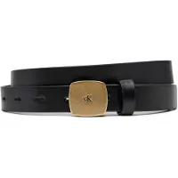 Calvin Klein Ledergürtel JEANS "CASUAL PLAQUE BUCKLE 20MM", Damen, Gr. 100, schwarz (schwarz, tumbled gold), Rindsleder, unifarben, Gürtel Ledergürtel, mit großer Schnalle