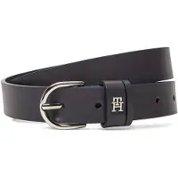 Tommy Hilfiger Ledergürtel "ESSENTIAL EFFORTLESS 2.5 cm breit SILVER", Damen, Gr. 75, blau (space blau), Rindsleder, unifarben, Gürtel Ledergürtel, Einfachdornschließe, Metallemblem