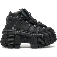 New rock Metallic-Knöchelstiefel aus schwarzem Leder-WALL106-S12