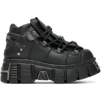 New rock M106 VS1 Plateau Stiefel mit Schnallen für Damen und Herren, Schwarz