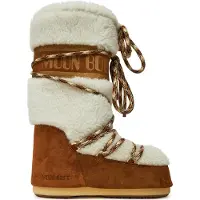 Moon Boot für Damen. 80D1402610 Lederstiefel LAB69 Creme mit braunem Schafsfell (35/38), Schnürsenkel, Lässig, Schnee