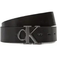 Calvin Klein Ledergürtel JEANS "MNGRM PLQ BCKL 35MM", Herren, Gr. 95, schwarz (schwarz, delicioso, matte gunmetal), Rindsleder, unifarben, Gürtel Ledergürtel