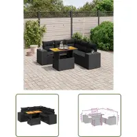 The Living Store 6-tlg. Garten-Sofagarnitur mit Kissen Schwarz Poly Rattan