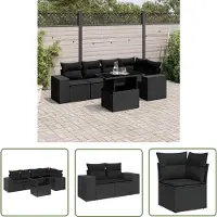 The Living Store 6-tlg. Garten-Sofagarnitur mit Kissen Schwarz Poly Rattan