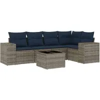 vidaXL 6-teiliges Gartensofa-Set mit Kissen, grau, Polyrattan