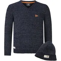 Jan Vanderstorm Rundhalspullover "Pullover mit Mütze RONAI", Herren, Gr. 3XL, rot (dunkelblau melange), Obermaterial: 84% Polyester COOLMAX PES(Coolmax). 16% Baumwolle CO., Pullover Rundhalspullover