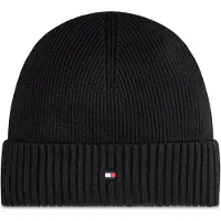Tommy Hilfiger Strickmütze "TH FLAG PIMA COTTON BEANIE", Herren, schwarz, Baumwollmischung, unifarben, Mützen Strickmütze, Beanie mit Logostickerei, mit Kaschmiranteil Unisex