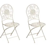 Beliani Gartenstuhl 2er Set Hellbeige Eisen Zusammenklappbar ohne Armlehnen Romantischer Französischer Metallstuhl Klappstuhl Garten Outdoor Terrasse