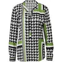 MADELEINE Hahnentritt-Bluse mit V-Ausschnitt in schwarz / weiß / grün | Gr.: 40