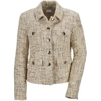 MADELEINE Jerseyblazer "Blazer Glanzvoller Kurzblazer", Damen, Gr. 38, beige (beige, goldfarben), Obermaterial: 75% Polyester PES. 20% Wolle WO. 5% Polyacryl PAN., Modern, normal, Blazer Jerseyblazer