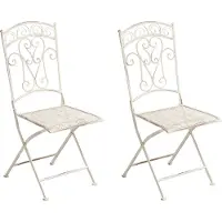 Beliani Gartenstuhl 2er Set Hellbeige Eisen Antik-Optik Romantischer Französischer Stil Zusammenklappbar Garten Outdoor Terrasse Balkonstuhl