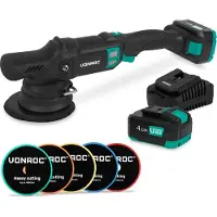 Vonroc Dual action polisher 20V 150mm - With 2x4Ah battery, charger and 5 beveled edge pad