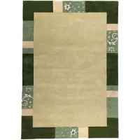 Theko Wollteppich "Royal Ganges" Gr. 3, grün, B:120cm H:13mm L:180cm, Viskose, Wolle, Teppiche, Wollteppich, 95% Wolle, mit Bordüre, auch in rund, Wohnzimmer, Schlafzimmer
