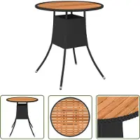 The Living Store Garten-Esstisch Schwarz Ø 70 cm Poly Rattan Massivholz Akazie