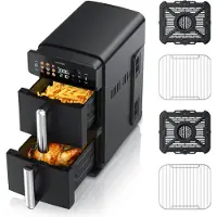 Arendo Heißluftfritteuse Doppelkammer, Heissluftfritteuse 2 Kammern übereinander, XXL Airfryer 11L, Dual Zone, 2400 W, mit Zubehör, Umluft Backofen, Edelstahl, fettarmes gesundes Kochen
