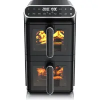 Arendo Heißluftfritteuse Doppelkammer, Heissluftfritteuse 2 Kammern übereinander, XXL Airfryer 11L, Dual Zone, 2640 W, mit Zubehör, Umluft Backofen, Sichtfenster, BPA‑frei,