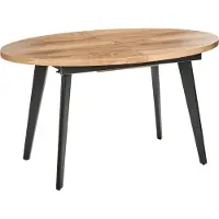 Beliani Esstisch Holzoptik Braun MDF-Tischplatte Oval Ausziehbar 140/180 x 90 cm für 6 Personen Schwarze Metallbeine Modern Esszimmer Ausziehtisch