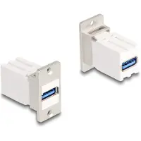DeLOCK Panel Mount Keystone Modul Kupplung USB 5 Gbps Typ-A Buchse zu USB Typ-A Buchse konisch, Flach, Silber, Weiß, USB A, USB A, Weiblich, Weiblich