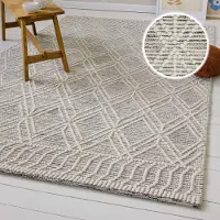 Otto Home Teppich "Eleena", rechteckig, 8 mm Höhe, 70% Wolle, handgewebt, Raute, Hoch-Tief, Wohnzimmer, Naturfaser