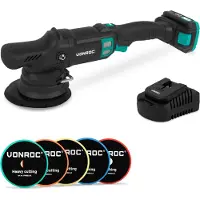 Vonroc PRO Doppelschleifer 20V – Ø 150mm | Inkl. 2,0Ah Akku, Schnellladegerät und 5 Polierpads