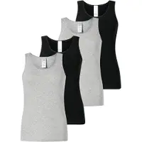 Schiesser Unterhemd "Unterhemd 4er Pack", Damen, Gr. XXL, N-Gr, bunt (schwarz, grau), Obermaterial: 95% Baumwolle CO. 5% Elasthan EL., Unterhemden Unterhemd
