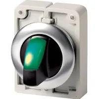 Eaton 188073 Leuchtwahltaste, RMQ-Titan, mit Knebelgriff, rastend, 3 Stellungen, grün, Frontring Edelstahl M30I-FWRLK3-G