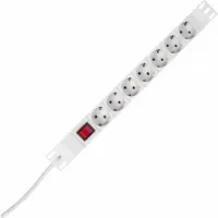 Kopp 930704010 PROFIversal 7-fach, Steckdosenleiste in Schutzkontakt-Ausführung, beleuchteter Schalter, 19”, 2m Zuleitung, Farbe: aluminium - 19 Stück