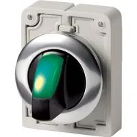 Eaton 187132 Leuchtwahltaste, RMQ-Titan, mit Knebelgriff, rastend, 3 Stellungen, grün, Frontring Metall M30C-FWRLK3-G