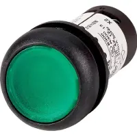 Eaton 136682 Leuchtdrucktaste, flach, rastend, 1 S, Schraubanschluss, LED grün, grün, unbeschriftet, 230 V AC, Frontring Schwarz C22S-DRL-G-K10-230