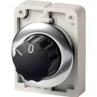 Eaton 187088 Wahltaste, RMQ-Titan, mit Drehknopf, rastend, 2 Stellungen, beschriftet, Frontring Metall M30C-FWR