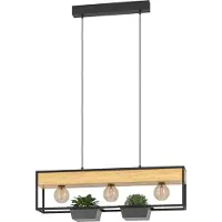 Eglo Hängelampe Libertad 1, Länge 76 cm, schwarz/holz, 3-flg.