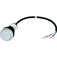 Eaton 185596 Leuchtdrucktaste, flach, tastend, 1 S, Kabel (schwarz) mit offenem Ende, 4-polig, 3.5 m, LED weiß, weiß, unbeschriftet, 24 V AC/DC