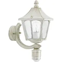 Albert Wandleuchte A-252849, weiß-gold, stehend, mit Bewegungsmelder, Aluguss, IP44, mit Montageplatte