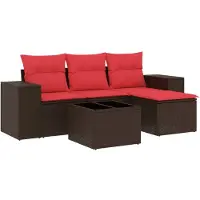 vidaXL 5-teiliges Gartensofa-Set mit Kissen, braun, Polyrattan