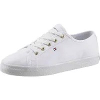 Tommy Hilfiger Sneaker "ESSENTIAL NAUTICAL SNEAKER", Mädchen, Gr. 37, weiß, Textil, Schuhe Sneaker, Freizeitschuh, Halbschuh, Schnürschuh mit goldfarbenen Ösen