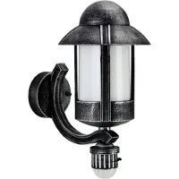 ALBERT LEUCHTEN Wandleuchte A-142361, schwarz-silber, stehend, mit Bewegungsmelder, Aluguss, Opalglas, IP44, mit Montageplatte, rund
