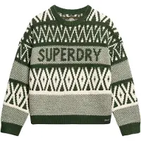 Superdry für Damen. W6110559A Pullover mit Rundhalsausschnitt und grünem Markendesign (S), Lässig, Acryl