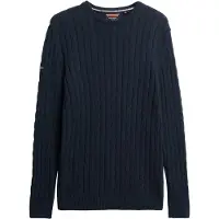 Superdry für Herren. M6110660A Marineblauer Pullover mit klassischem Zopfmuster (XL), Lässig, Baumwolle