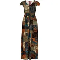 Apricot Maxikleid "Patchworkkleid", Damen, Gr. S (36), N-Gr, braun, gewebt, Obermaterial: 100% Viskose CV., gemustert, V-Ausschnitt, Fledermausärmel, Kleider Maxikleid, mit Smokdetails