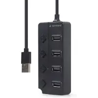 Gembird USB 2.0 powered 4-port hub with switches black, USB 2.0 Type-A, USB 2.0, Schwarz, Rundkabel, China, 46 mm