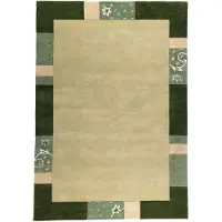 Theko Wollteppich "Royal Ganges" Gr. 31, grün, B:90cm H:13mm L:160cm, Viskose, Wolle, Teppiche, Wollteppich, 95% Wolle, mit Bordüre, auch in rund, Wohnzimmer, Schlafzimmer