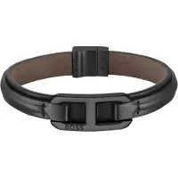 BOSS Lederarmband "KODE", schwarz, Armbänder, 19cm, Edelstahl Leder, Edelstahl, Leder, Lederarmband