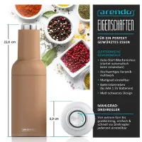 Arendo Salz und Pfeffermühle elektrisch 2er Set im, Gewürzmühle mit Keramikmahlwerk und Kippsensor, Einhandbedienung, mit LED-Licht, 2 Stück, 22 cm, weiß-braun