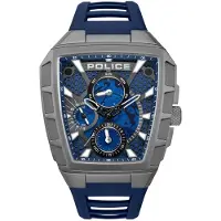 Police Quarzuhr "Tough Gear", blau (blau, schwarz, blau), Armbanduhren, Herren, grau, Quarzuhr, Armbanduhr, Herrenuhr, Silikonarmband, analog, Tag, Wochentag