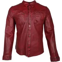 RICANO Langarmhemd "Lederjacke Reverse Shirt", Herren, Gr. S, N-Gr, rot, Obermaterial: 100% Lammnappaleder LANA., normal, Rundhals, Hemden Langarmhemd, Handgefertigt aus echtem Leder